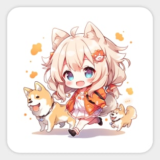 Girl and Shiba Inu Anime Sticker